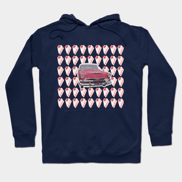 Retro Sweetness: Pink Cadillac & Cake Hoodie by PrintDesignStudios